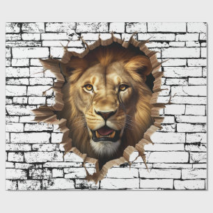 Papel De Presente Arte de Leão 3D na Parede – Safari Realista