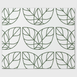 Papel De Presente Arte de Linha de Folha Verde Minimalista