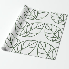 Papel De Presente Arte de Linha de Folha Verde Minimalista
