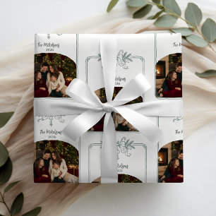 Papel De Presente Arte de Linha de Natal Minimalista Elegante