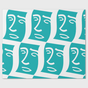 Papel De Presente Arte de Linha Facial Abstrata Moderna Verde Azul