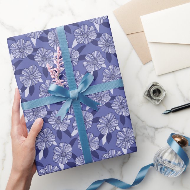 Papel De Presente Arte de Linha Floral Periwinkle (Presentear)