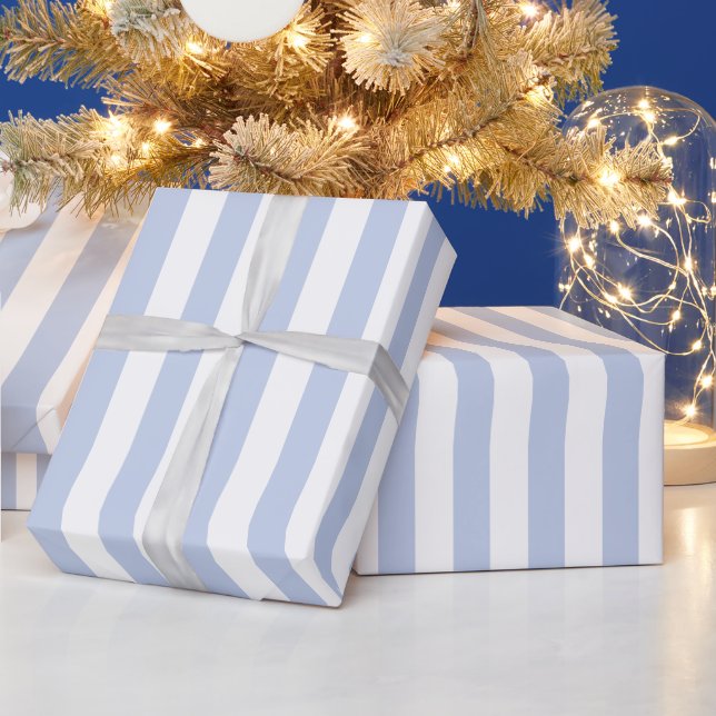 Papel De Presente Arte de Listra Vertical Azul Branco Suave (Feriados)