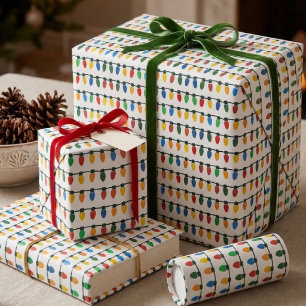 Papel De Presente Arte de Luzes Coloridas de Natal Retrô em Cordas
