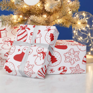 Papel De Presente Arte de Natal Desenhada à Mão Vermelha Fofa