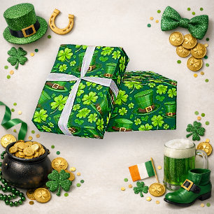 Papel De Presente Arte de Padrão de Trevo de Shamrock Verde Vibrante
