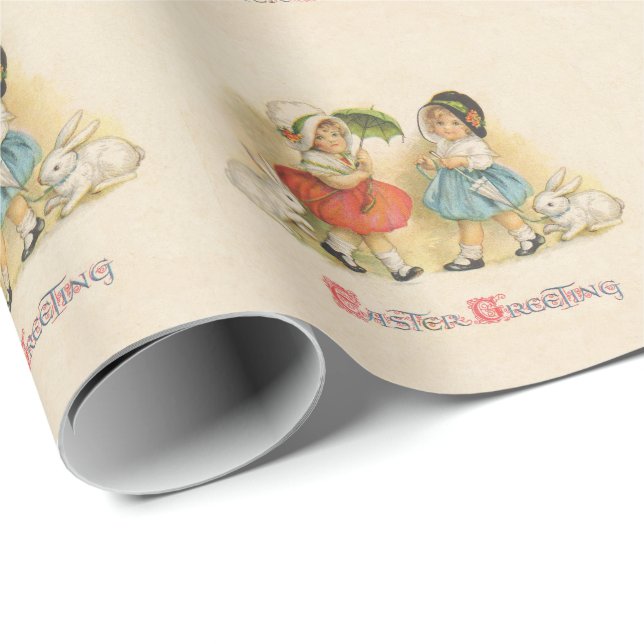 Papel De Presente Arte de Páscoa de Coelho Antiquado (Ponta do rolo)