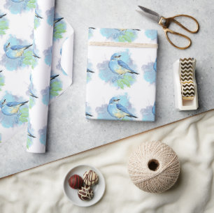 Papel De Presente Arte de pássaro azul de jardim bonita aquarela azu