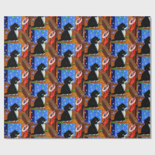 Papel De Presente Arte de pintura de gato preto de Natal