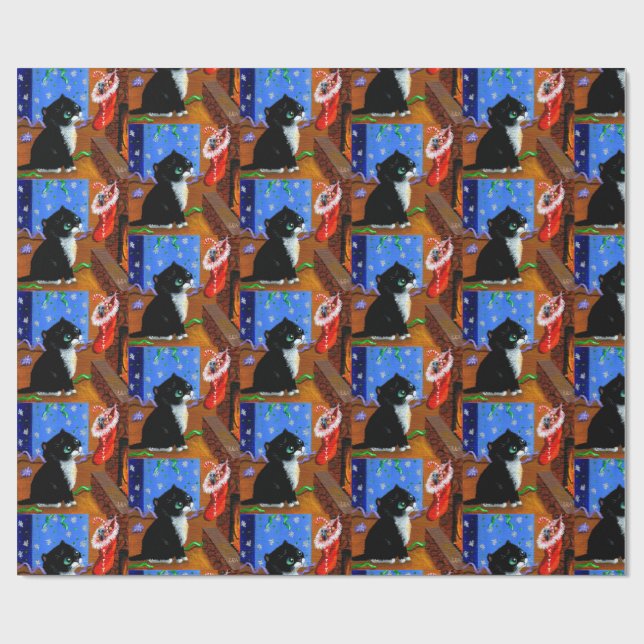 Papel De Presente Arte de pintura de gato preto de Natal (Aberto)