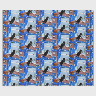 Papel De Presente Arte de pintura de gato preto de Natal
