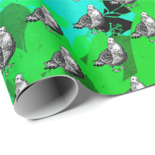 Papel De Presente Arte de Pombo Esboço de Ave Preto e Branco