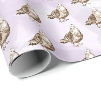 Papel De Presente Arte de Pombo Esboço de Ave Preto e Branco
