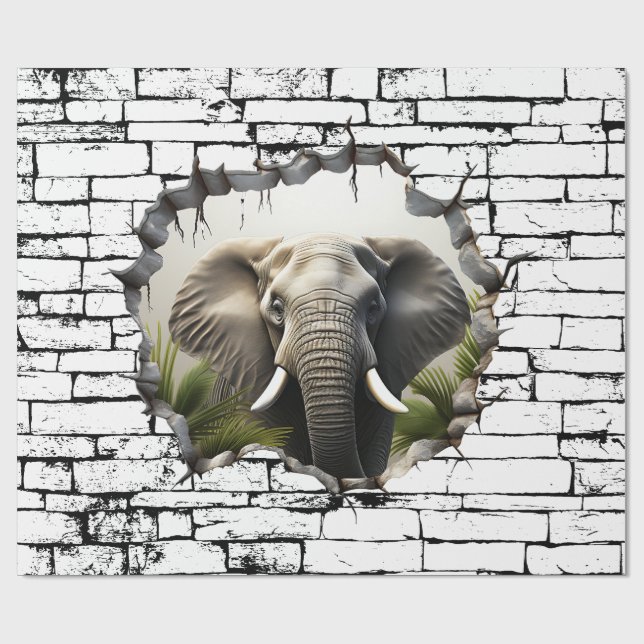 Papel De Presente Arte de Quebra de Parede de Elefantes 3D - Safari  (Aberto)