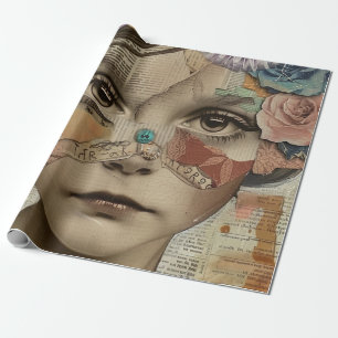 Papel De Presente Arte de Retrato em Colagem de Mídia Mista (10)