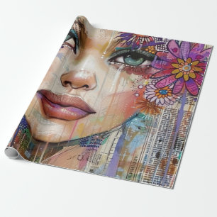 Papel De Presente Arte de Retrato em Colagem de Mídia Mista (6)