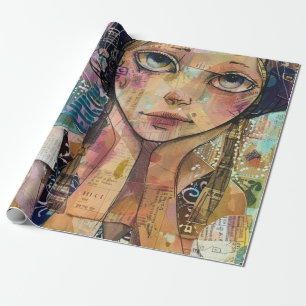 Papel De Presente Arte de Retrato em Colagem de Mídia Mista (8)