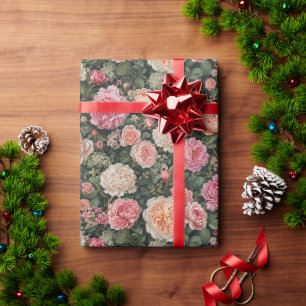 Papel De Presente Arte de Rosa de Jardim e Peônia de Luxo