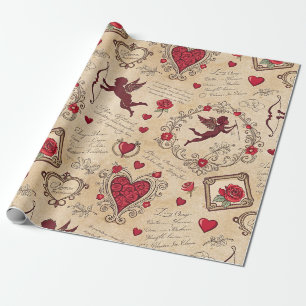 Papel De Presente Arte de São Valentim Vitoriana do Cupido Antigo