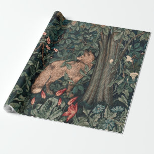 Papel De Presente Arte de Vida Selvagem Raposa Verde William Morris