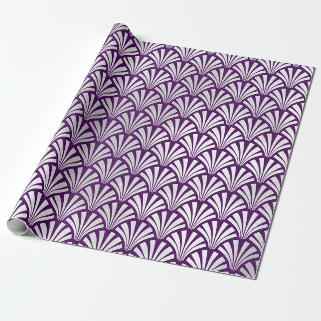 Papel De Presente Arte Deco Cinzas de Prata Roxo (Desenrolado)