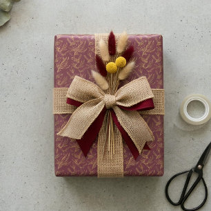 Papel De Presente Arte Deco com Fio de Ouro   Cardeal Merlot Profund