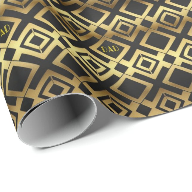 Papel De Presente Arte Deco Dourado e Preto Dia dos Pais (Ponta do rolo)