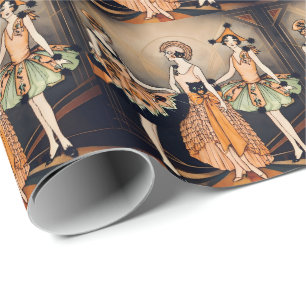Papel De Presente Arte Deco Flapper Cartaz de Halloween Vintage 19