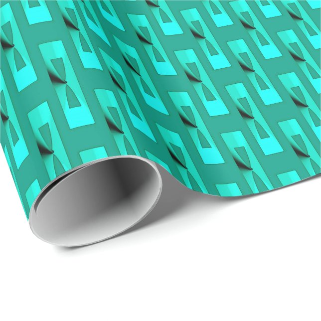 Papel De Presente Arte Deco Geométrica Metálica - Pavão e Teal (Ponta do rolo)