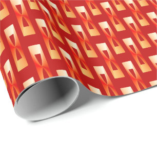 Papel De Presente Arte Deco Geométrico Metálico - Vermelho e Coral
