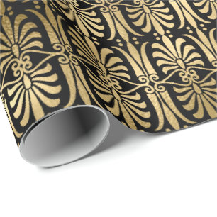 Papel De Presente Arte Deco Ornament Chic Dourado Elegante Preto