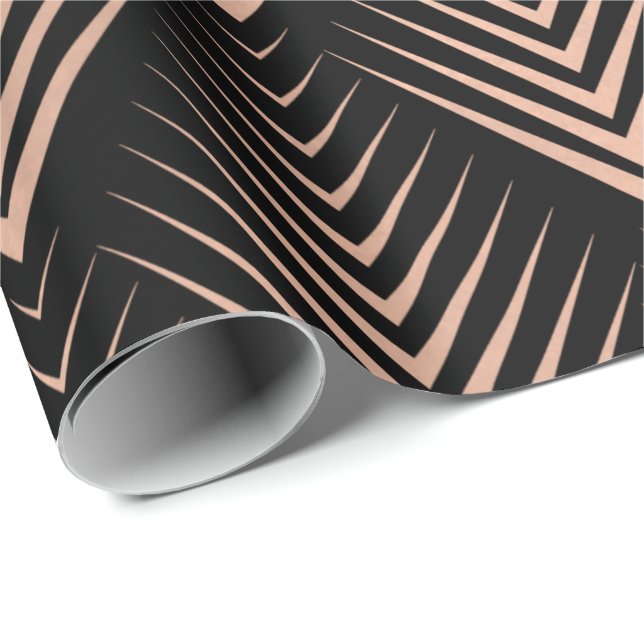 Papel De Presente Arte Deco Rosa negro Dourada Geometria mínima eleg (Ponta do rolo)