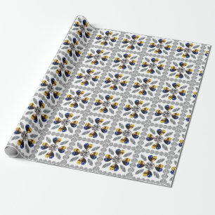 Papel De Presente Arte Diamante Única, Azul Amarelo no Coração