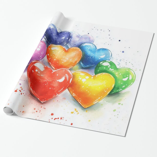 Papel De Presente Arte Digital Rainbow Hearts (Desenrolado)
