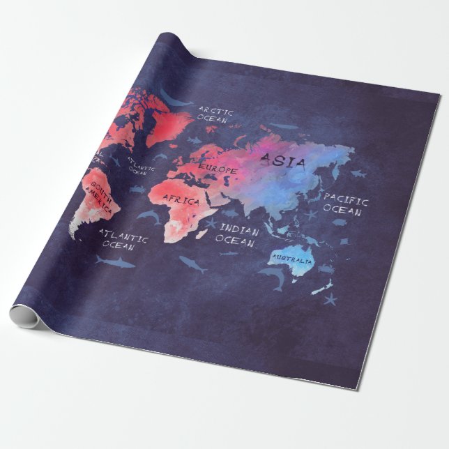 Papel De Presente arte do mapa do mundo (Desenrolado)
