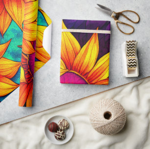 Papel De Presente Arte Elegante e Colorida de Girassol Poder das F
