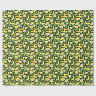 Papel De Presente Arte em Aquarela de Bananas Frescas e Fatias de Li