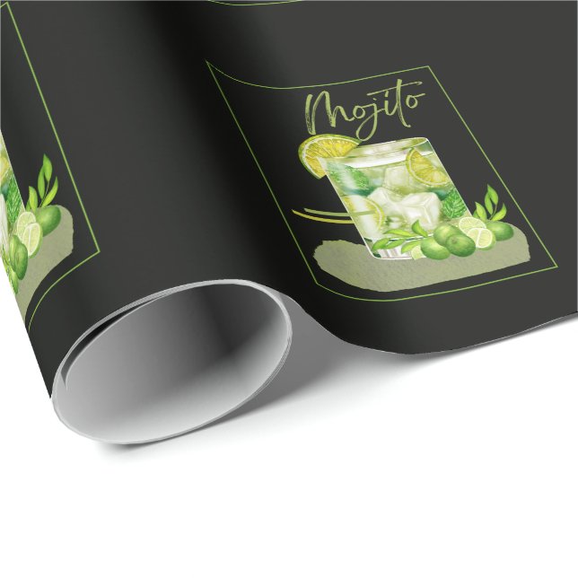 Papel De Presente Arte em Aquarela de Mojito Cocktail (Ponta do rolo)