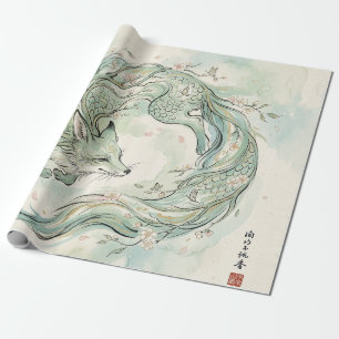 Papel De Presente Arte em Aquarela do Dragão Raposa Místico (1)