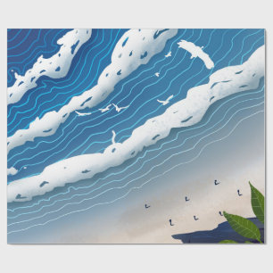 Papel De Presente Arte em Tela Ondas do Oceano Azul