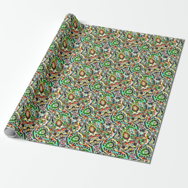 Papel De Presente Arte Fantástica de Esboço - Flores de Abstrato 3 (Desenrolado)