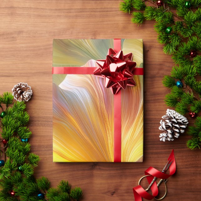 Papel De Presente Arte Floral Abstrata com Pétalas Amarelas (Presente de Natal)