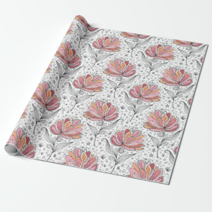 Papel De Presente Arte Floral Abstrata Estilo Desenho à Mão Rosa Pês