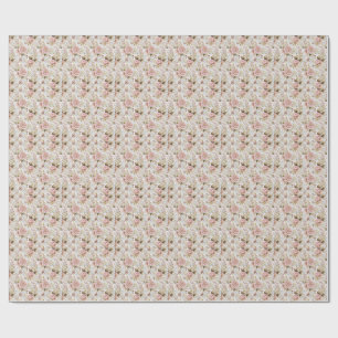 Papel De Presente Arte Floral Botânico de Peônia Rosa e Salva