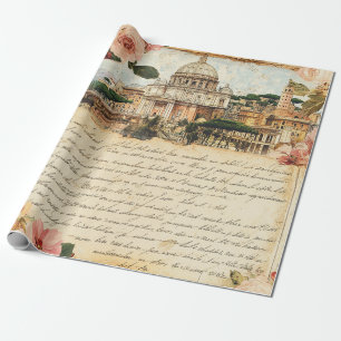 Papel De Presente Arte Floral de Cartas Antigas de Roma