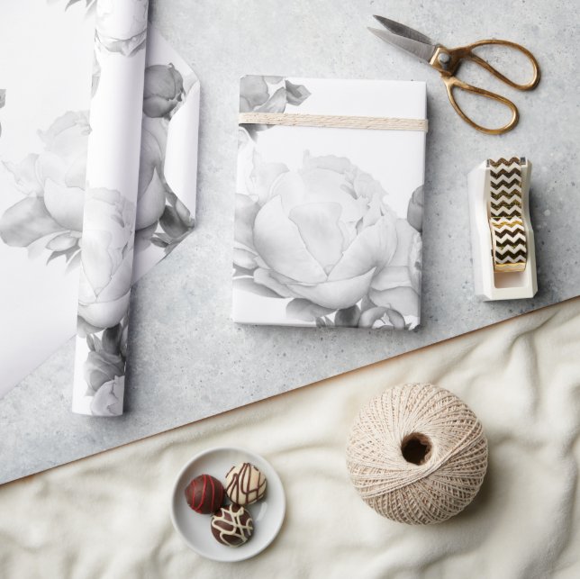 Papel De Presente Arte floral elegante de cor branca-preta (Artesanato)