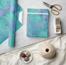 Papel De Presente Arte Floral em Aquarela Azul Verde Moderna