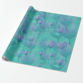 Papel De Presente Arte Floral em Aquarela Azul Verde Moderna
