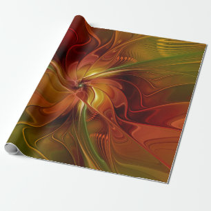 Papel De Presente Arte Floral Fractal Abstrata Vermelha Laranja Marr