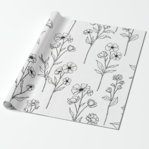 Papel De Presente Arte Floral Minimalista em Linha Padrão Sem Costur